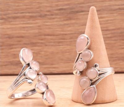 Bague en Argent 925  Quart Rose  (taille réglable)