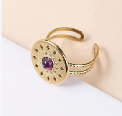 Bague Améthyste (taille réglable) acier inoxydable 