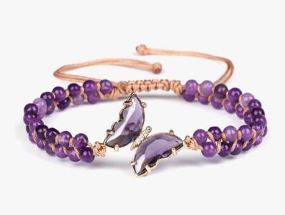 Bracelet Cristal  Papillon Améthyste  (réglable)