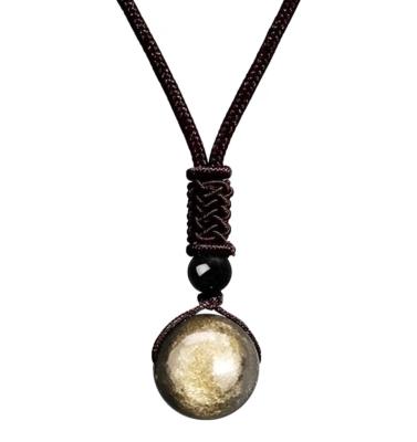 Collier Cordon Boule Obsidienne dorée 