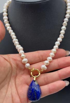 Collier Artisanal Lapis-lazuli  perles d'eau douce 