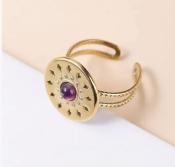 Bague Améthyste (taille réglable) acier inoxydable 