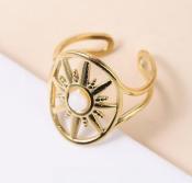 Bague Jade Blanc Soleil (taille réglable) acier inoxydable 