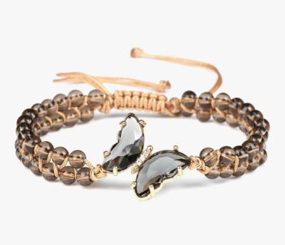 Bracelet Cristal  Papillon Ambre  (réglable)